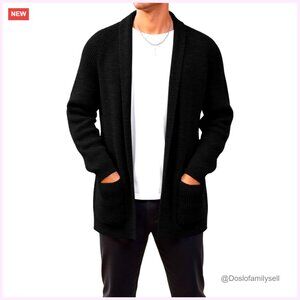 Mens Shawl Collar Long Cardigan Knit Sweater Open Front Thermal